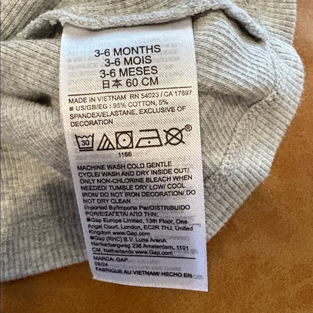 GAP Light Gray Long Sleeve Tee with Striped Elbow Patches - Size 3 to 6 months